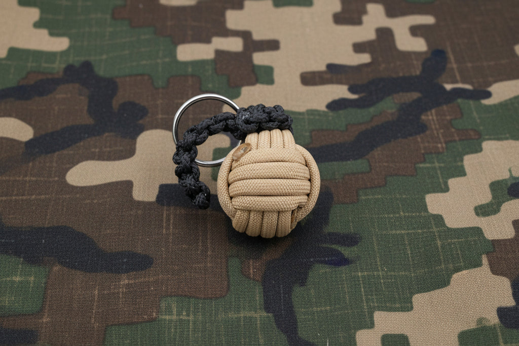 Tan paracord monkey fist gernade Keychain