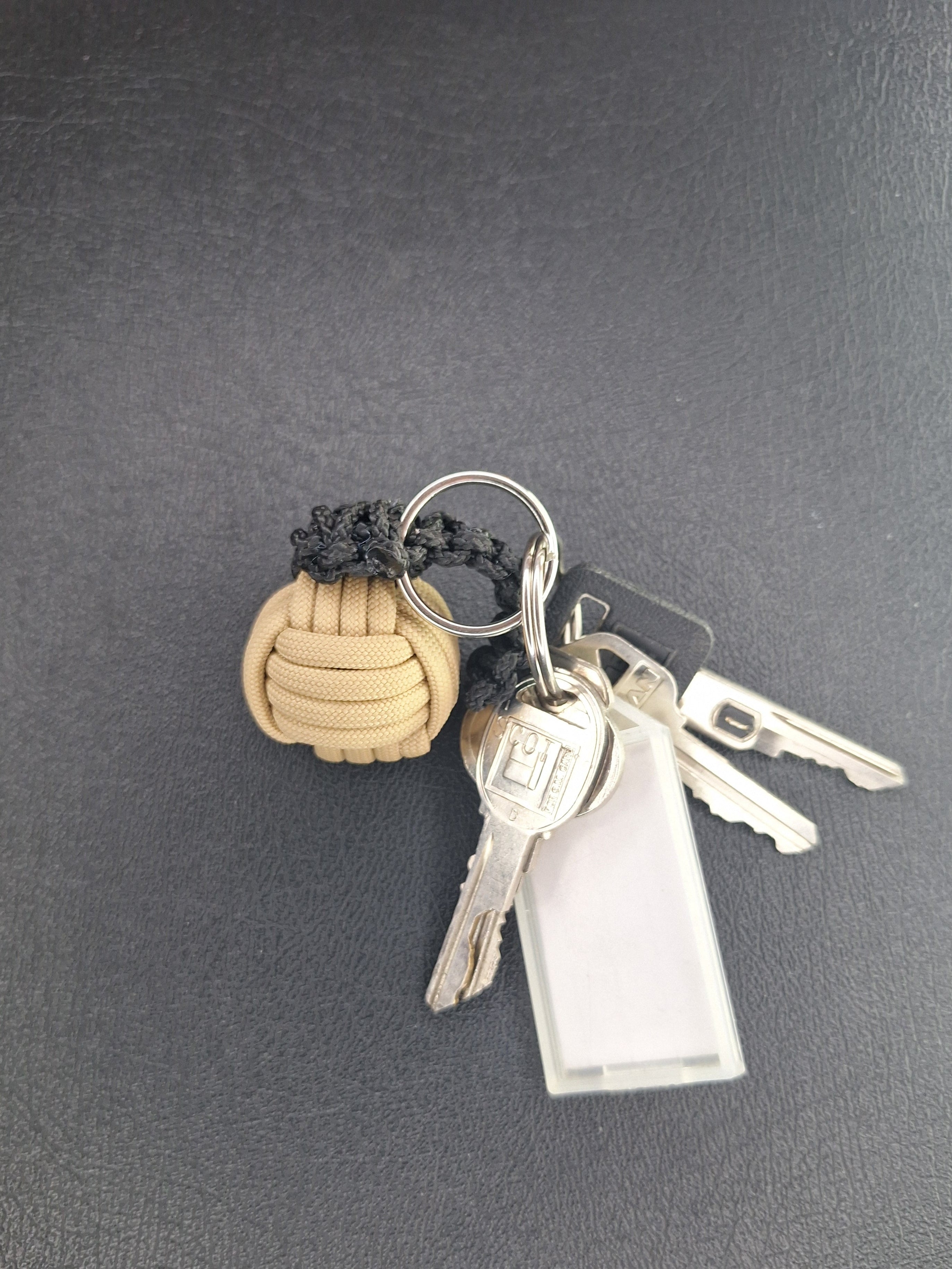 Tan paracord monkey fist gernade Keychain