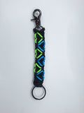 Black paracord Keychain with green and blue hearts
