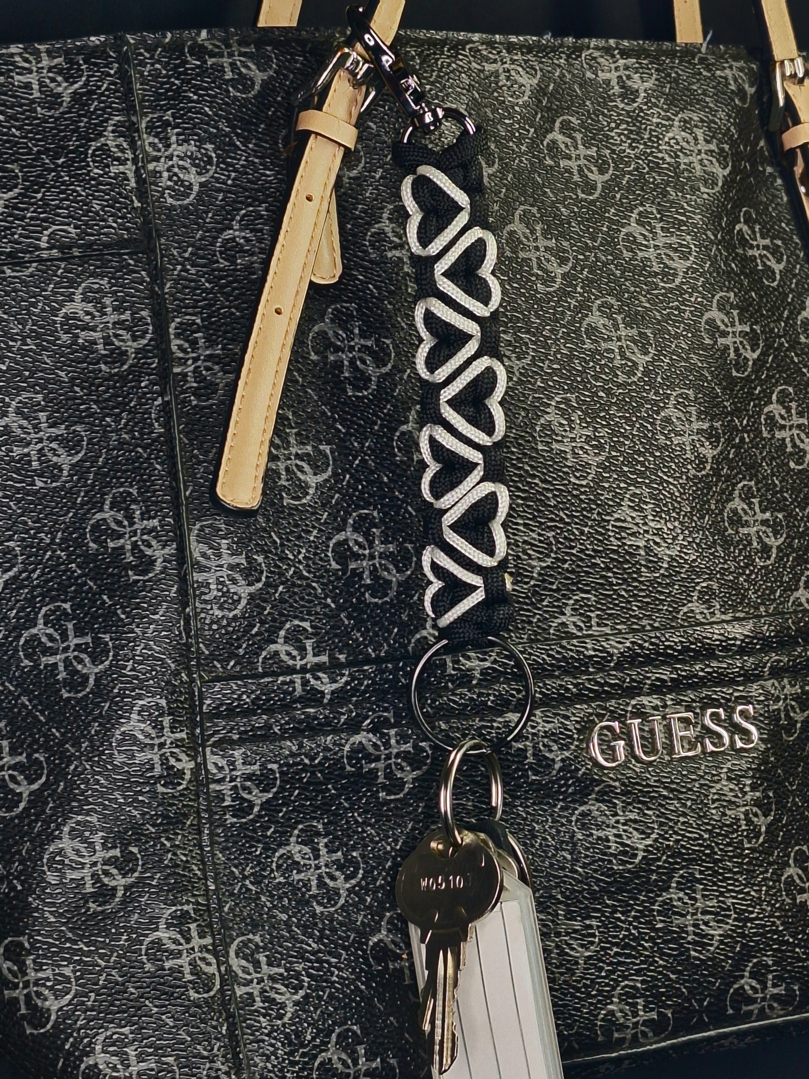 Black paracord Keychain with White hearts