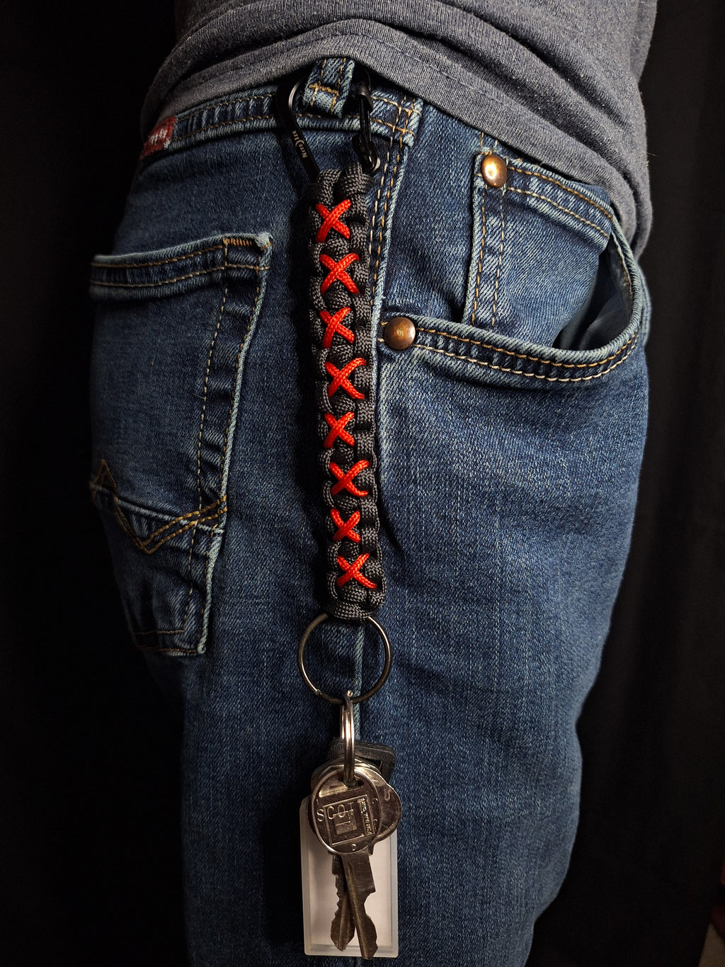 His and hers red paracord Keychain and ring set