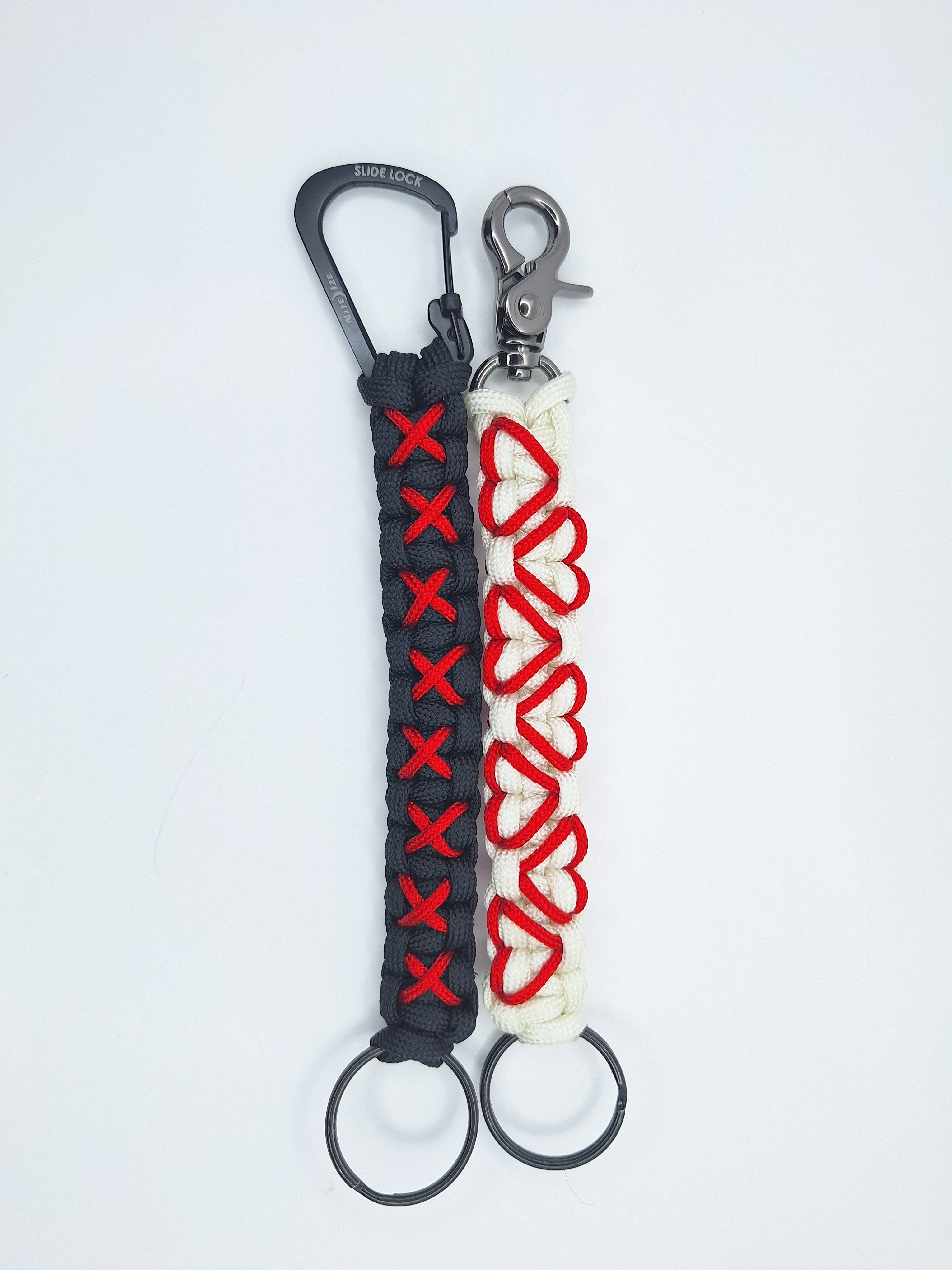 His and hers red paracord Keychain and ring set