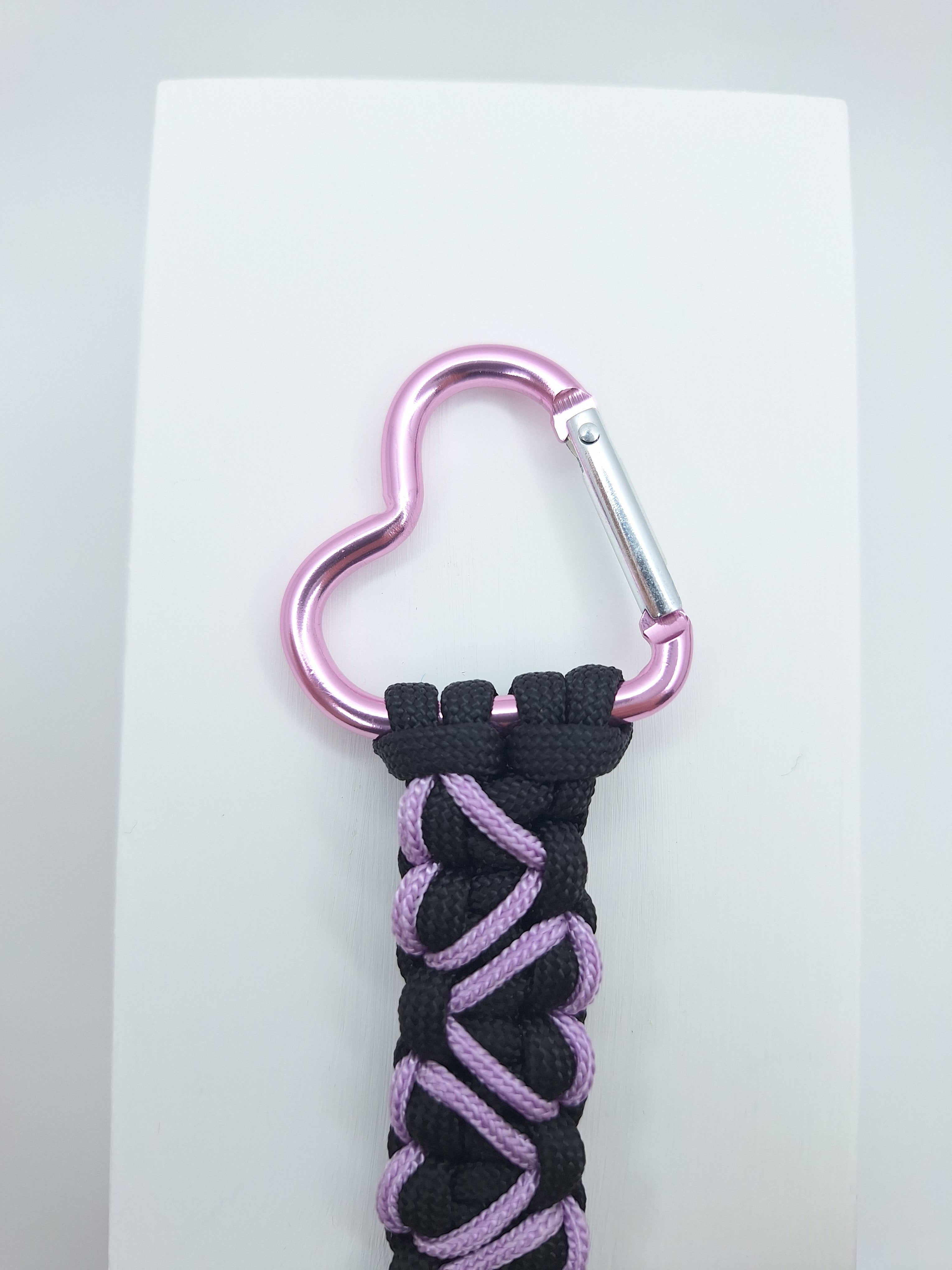 Black paracord Keychain with lavender hearts