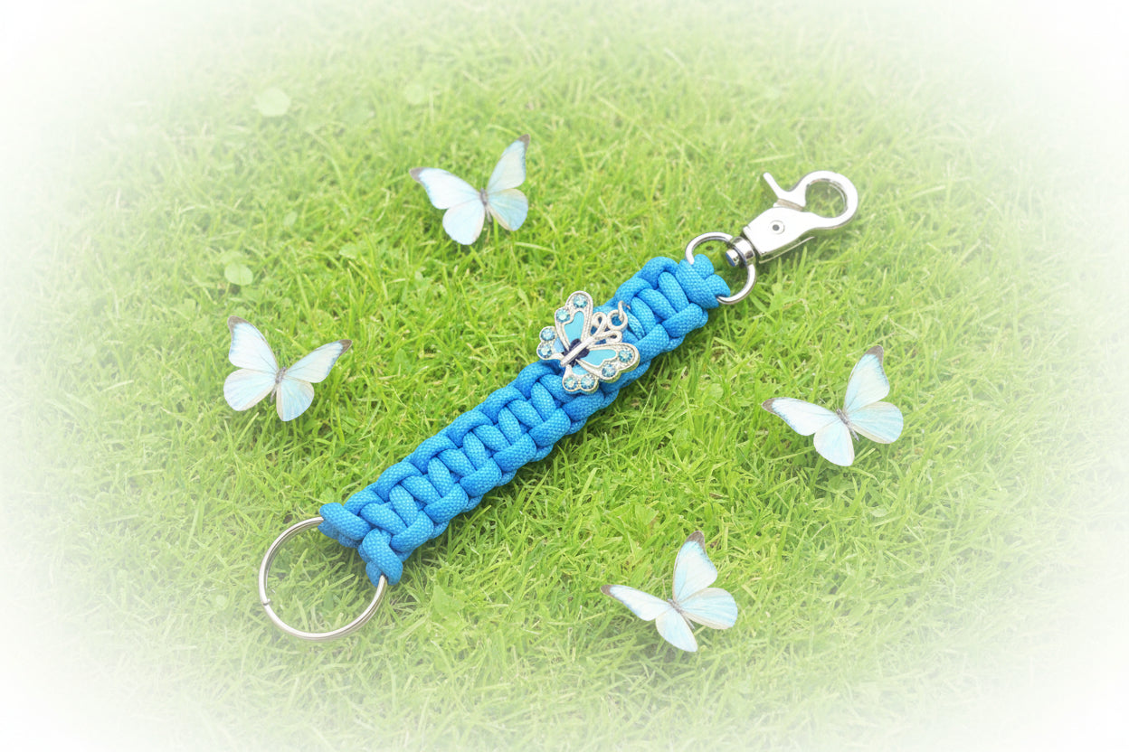 Blue paracord Keychain with blue butterfly charm