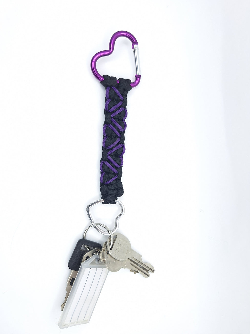 Black paracord Keychain with purple hearts