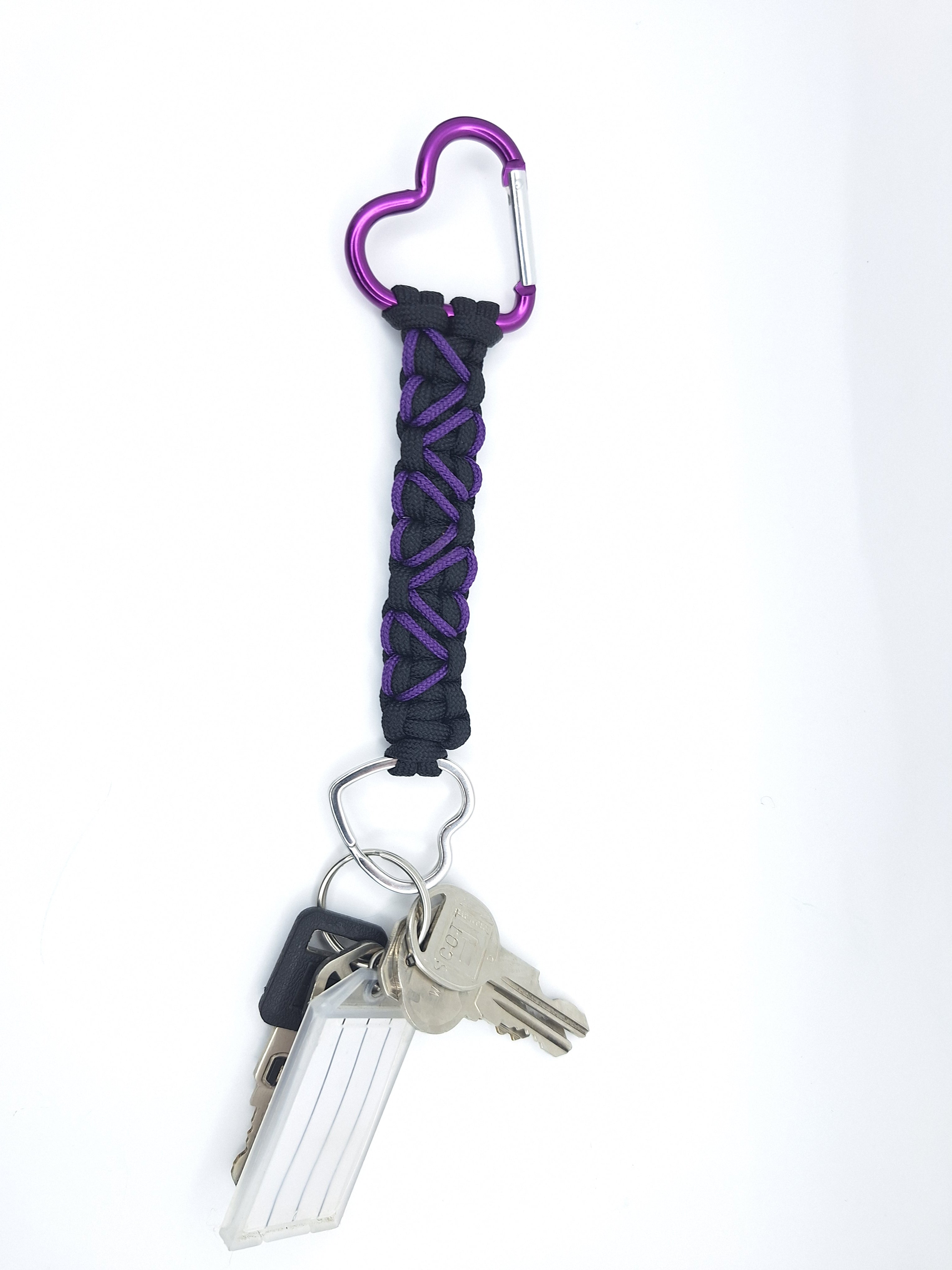 Black paracord Keychain with purple hearts