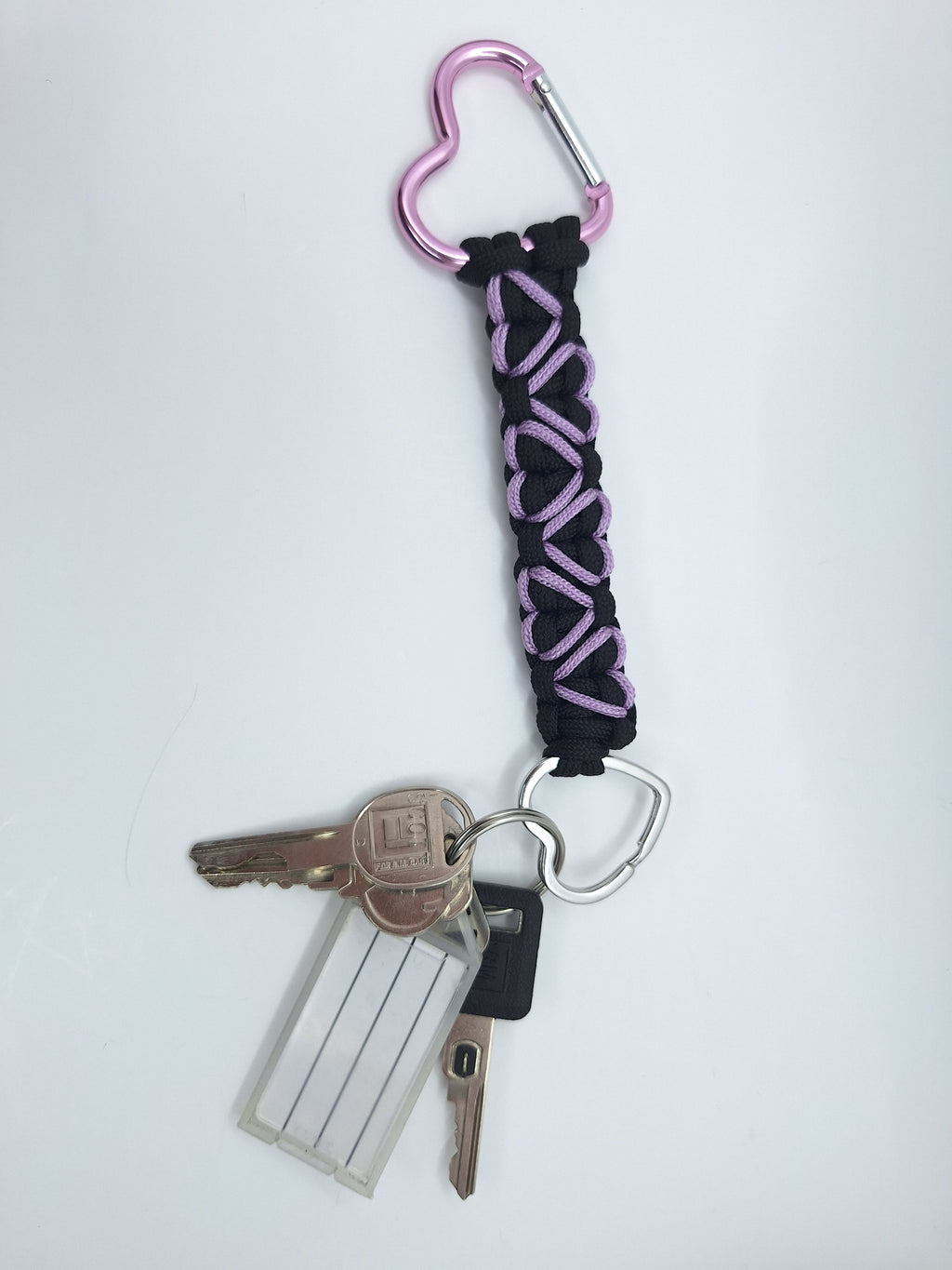 Black paracord Keychain with lavender hearts