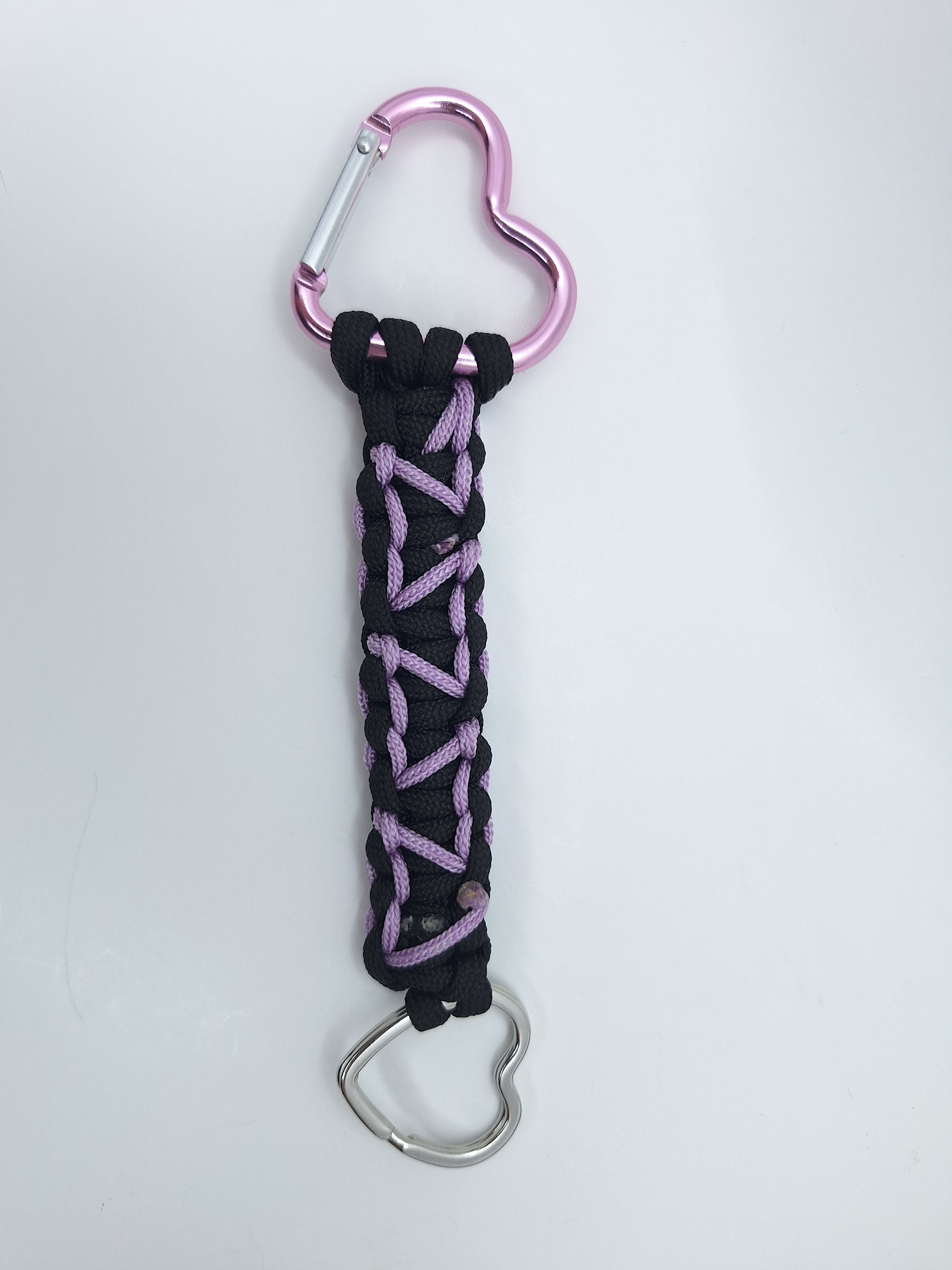 Black paracord Keychain with lavender hearts