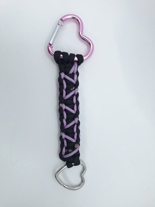 Black paracord Keychain with lavender hearts