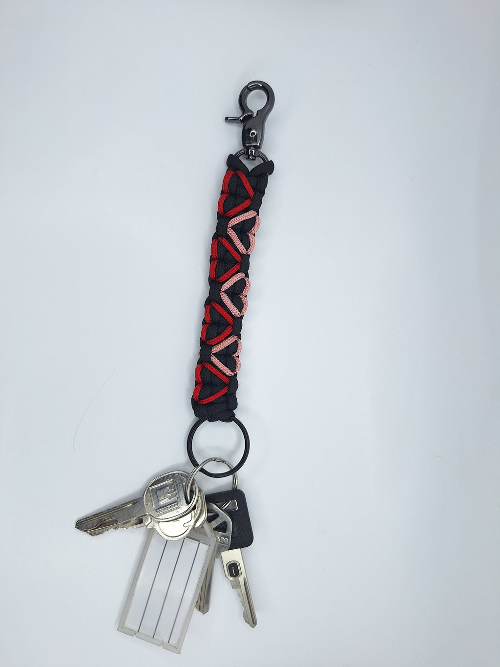 Paracord red and pink heart Keychain