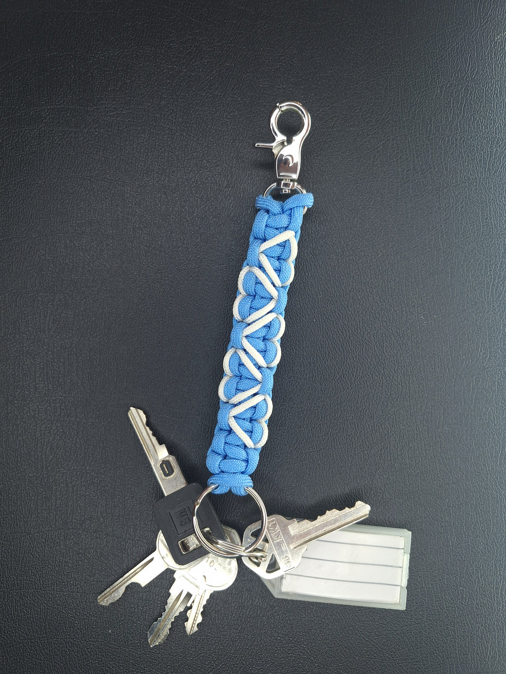 White hearts with light blue paracord Keychain