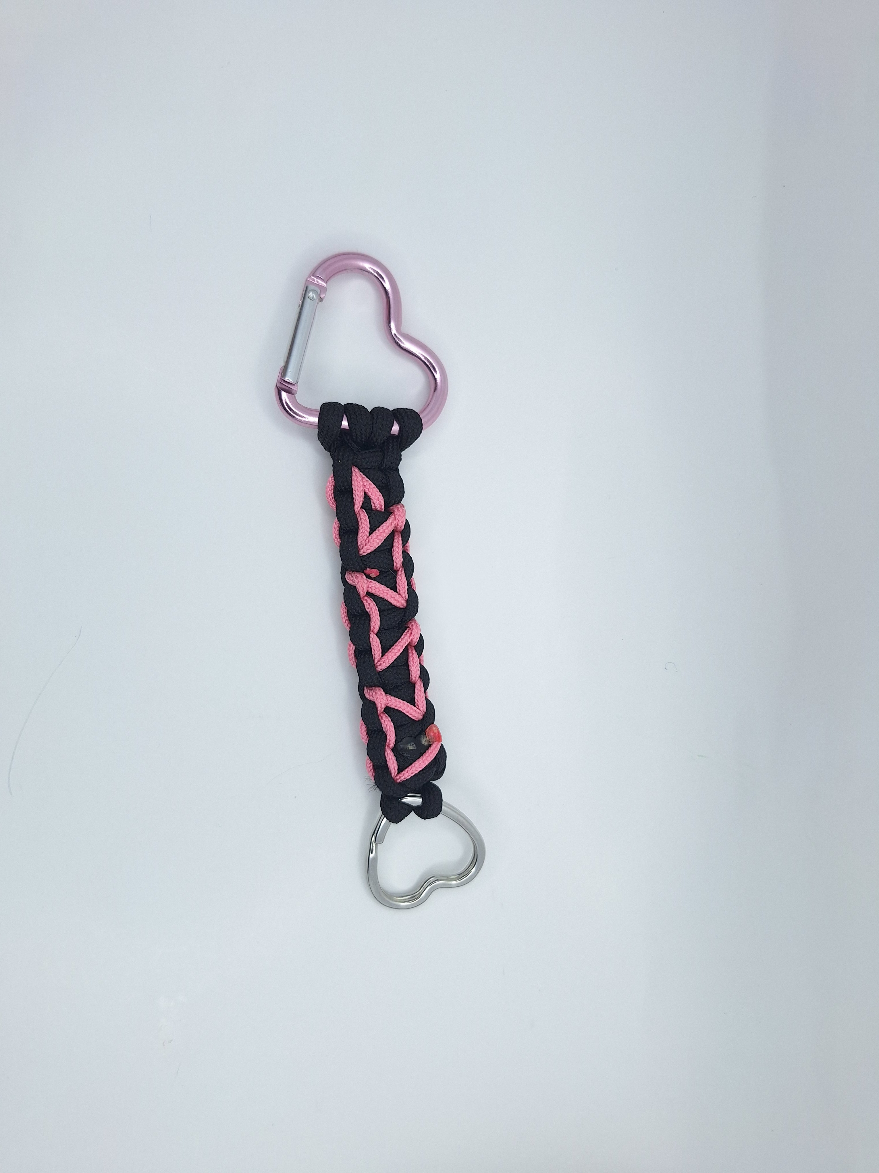 Black paracord Keychain with pink hearts