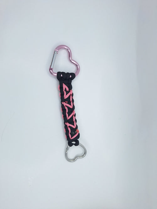 Black paracord Keychain with pink hearts