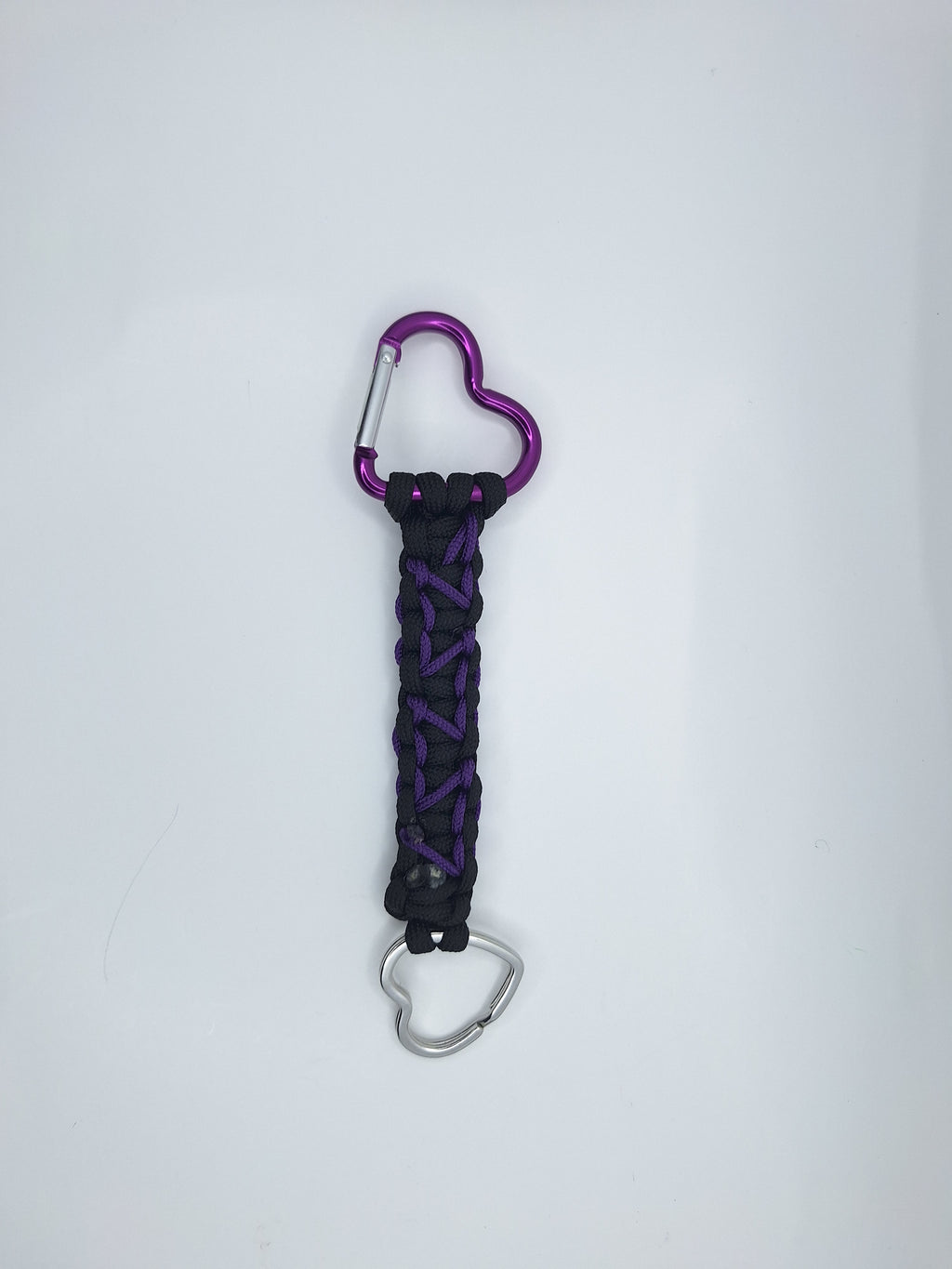 Black paracord Keychain with purple hearts