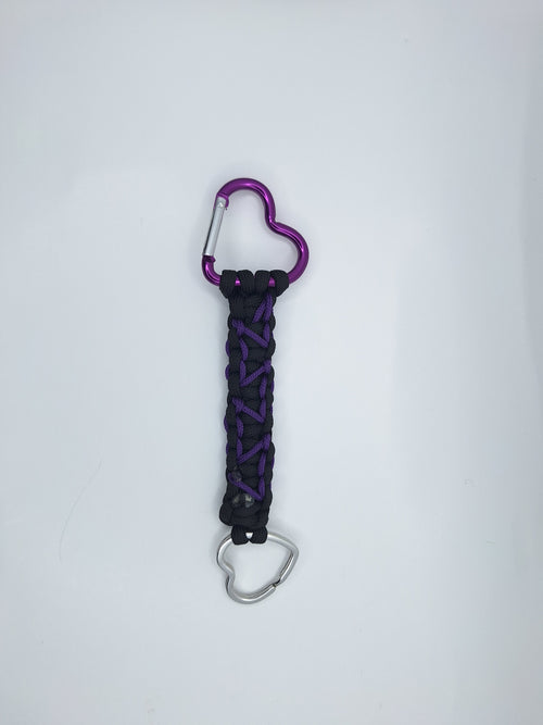 Black paracord Keychain with purple hearts