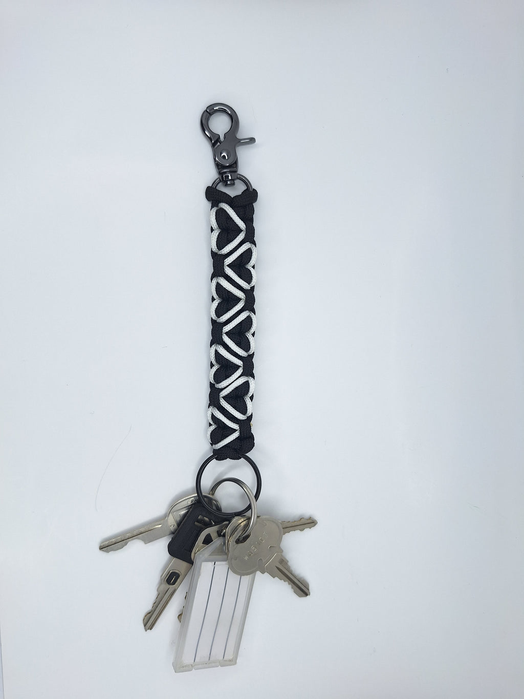 Black paracord Keychain with White hearts