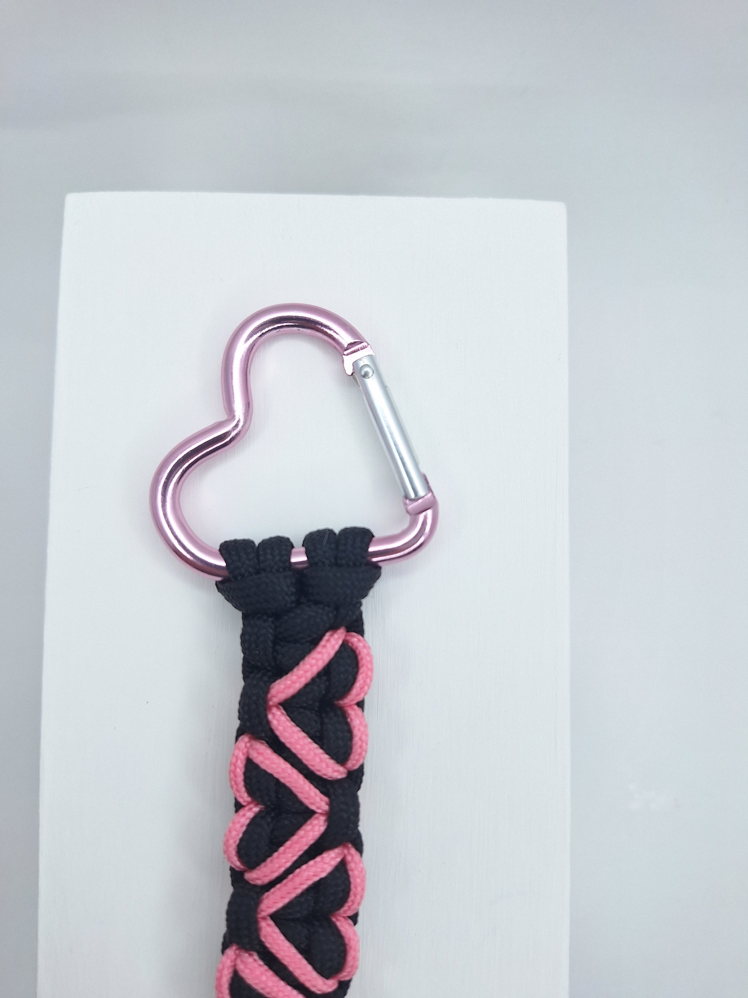 Black paracord Keychain with pink hearts