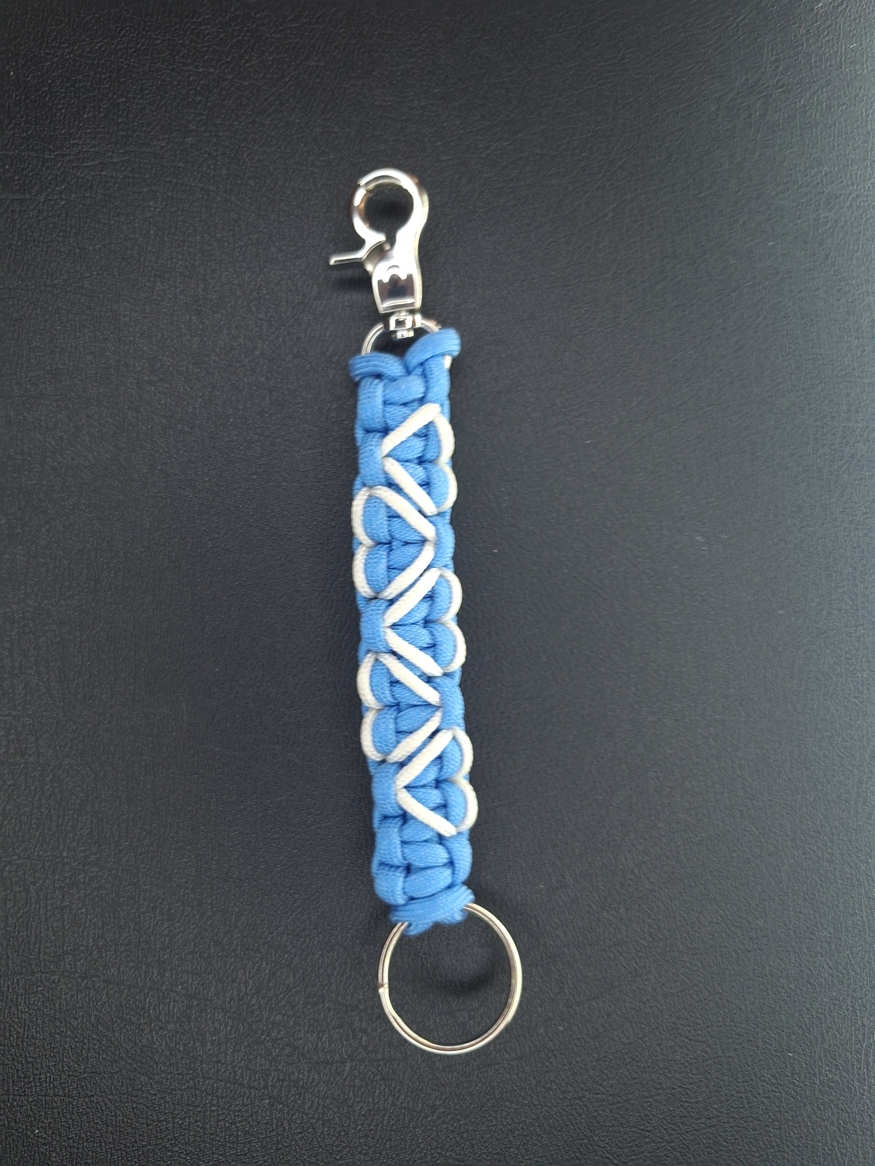 White hearts with light blue paracord Keychain