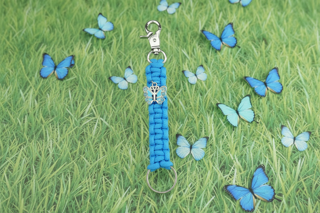 Blue paracord Keychain with blue butterfly charm