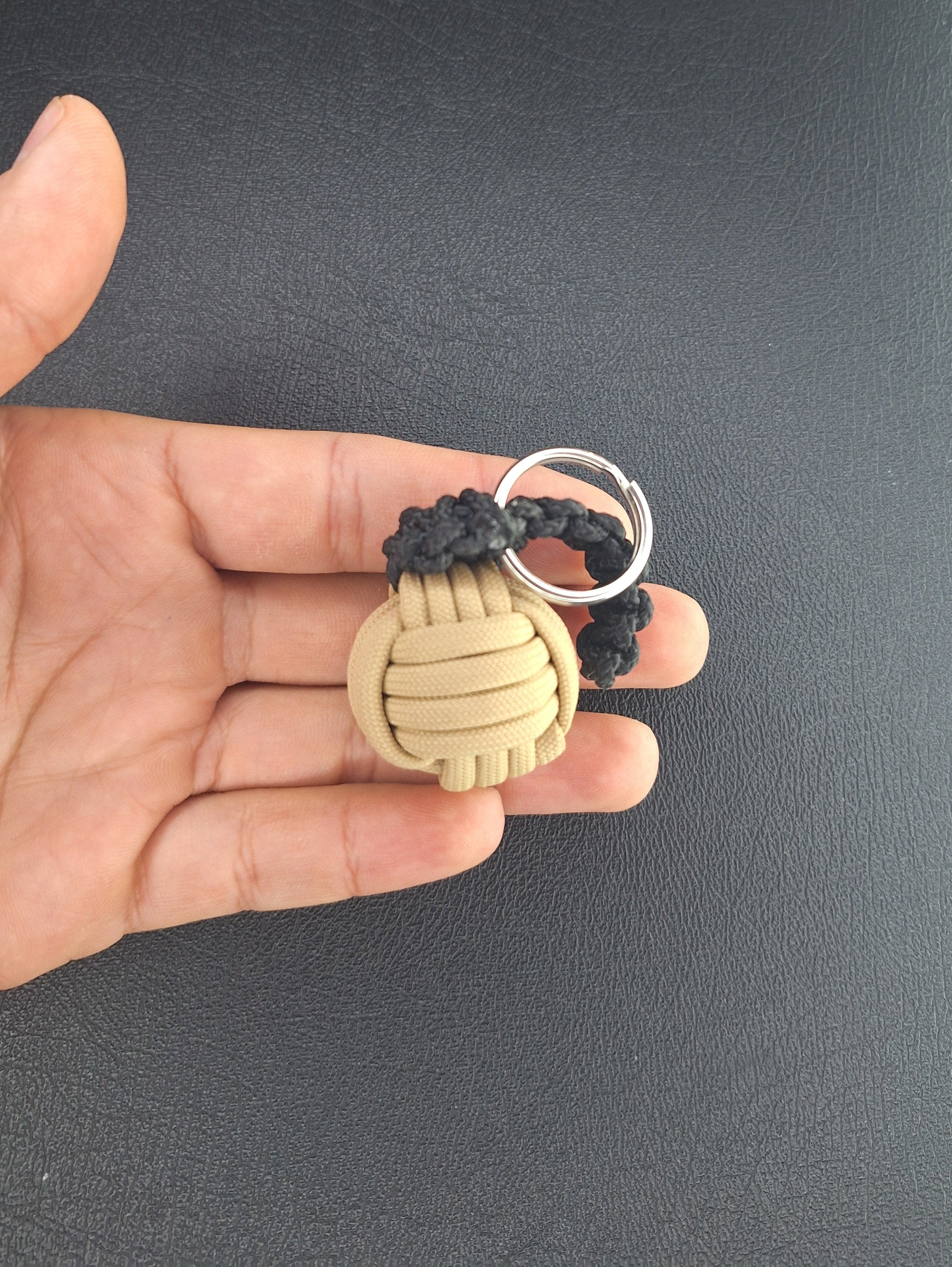Tan paracord monkey fist gernade Keychain
