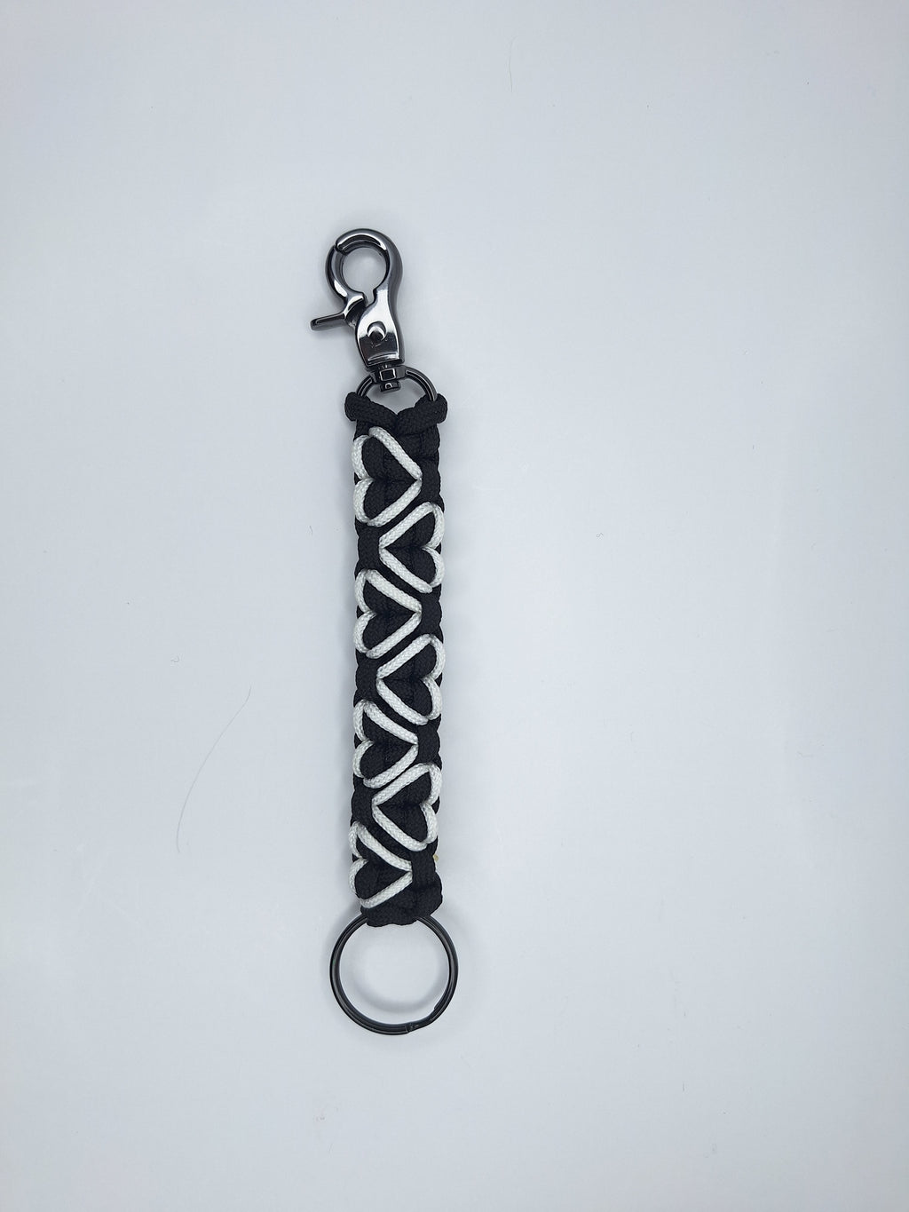 Black paracord Keychain with White hearts