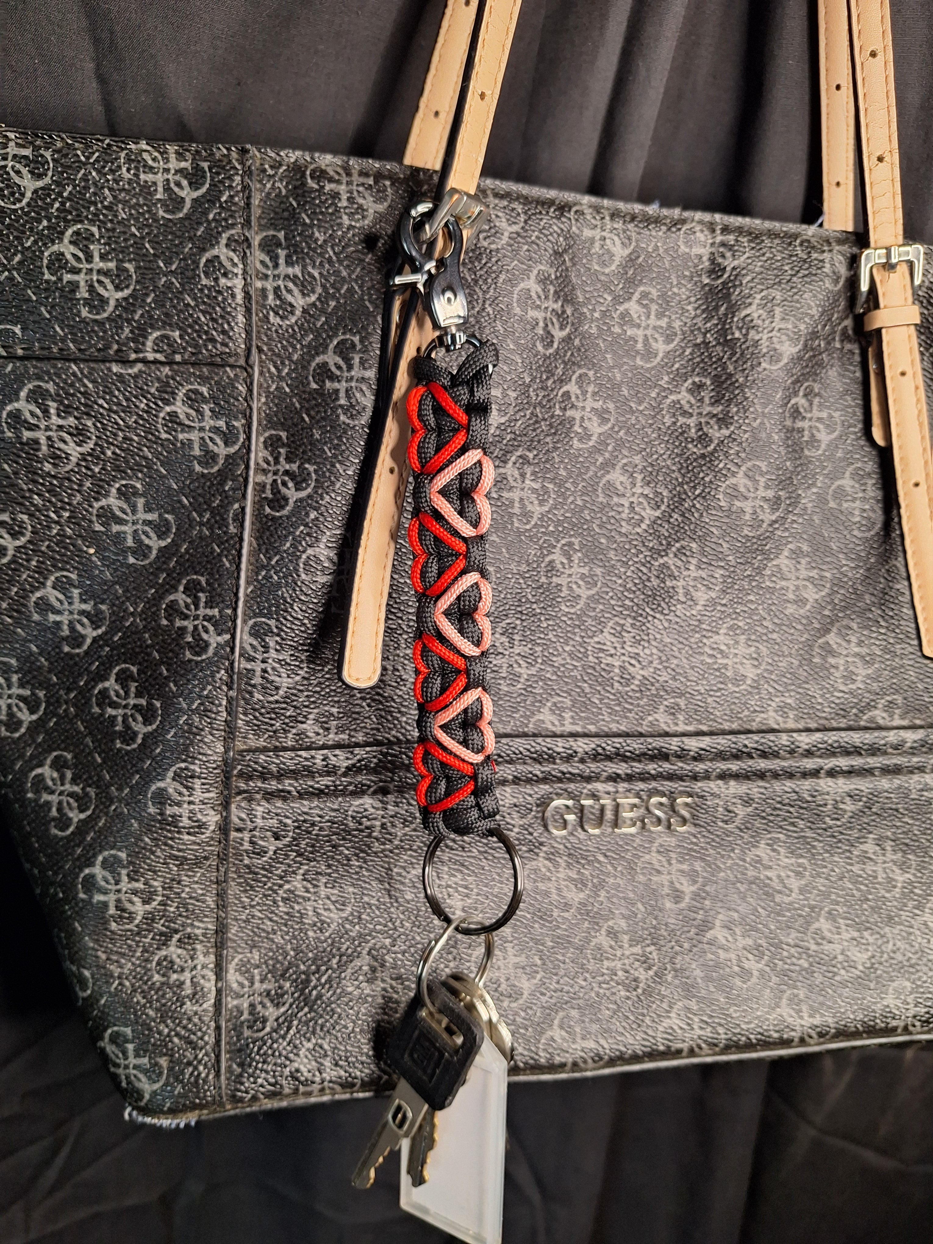 Paracord red and pink heart Keychain
