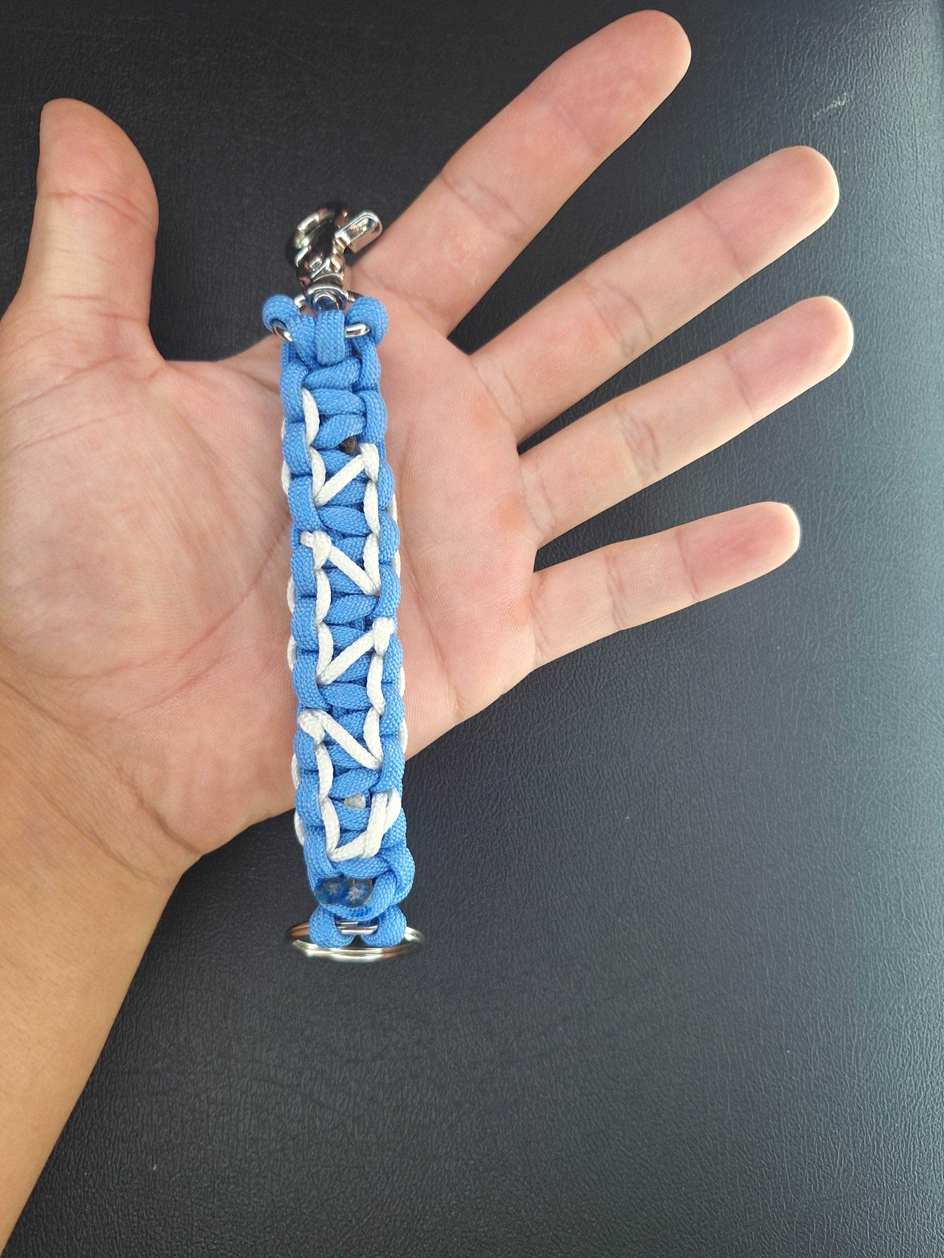 White hearts with light blue paracord Keychain