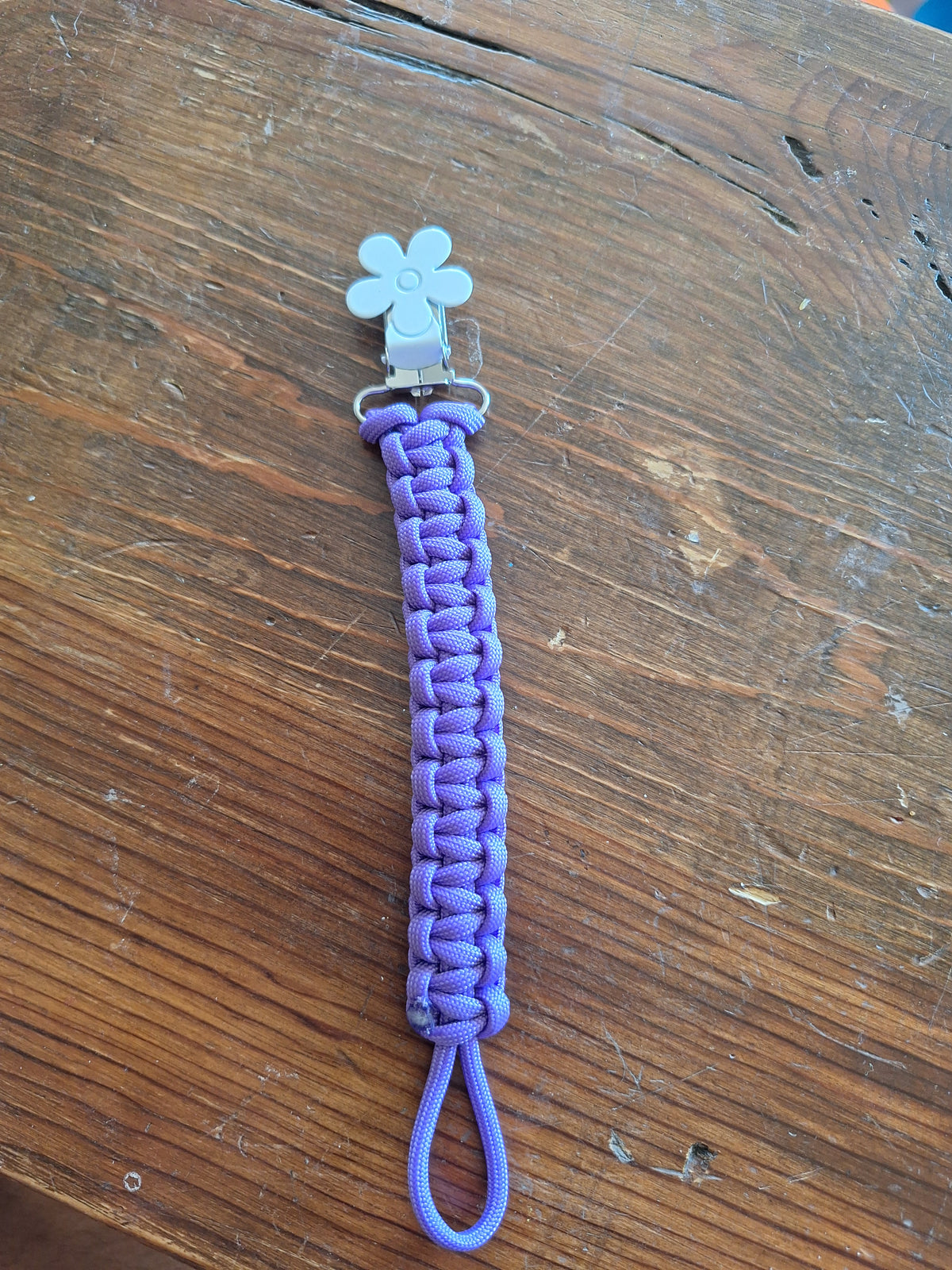 Lavender binky holder with white heart clip