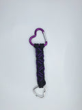 Black paracord Keychain with purple hearts
