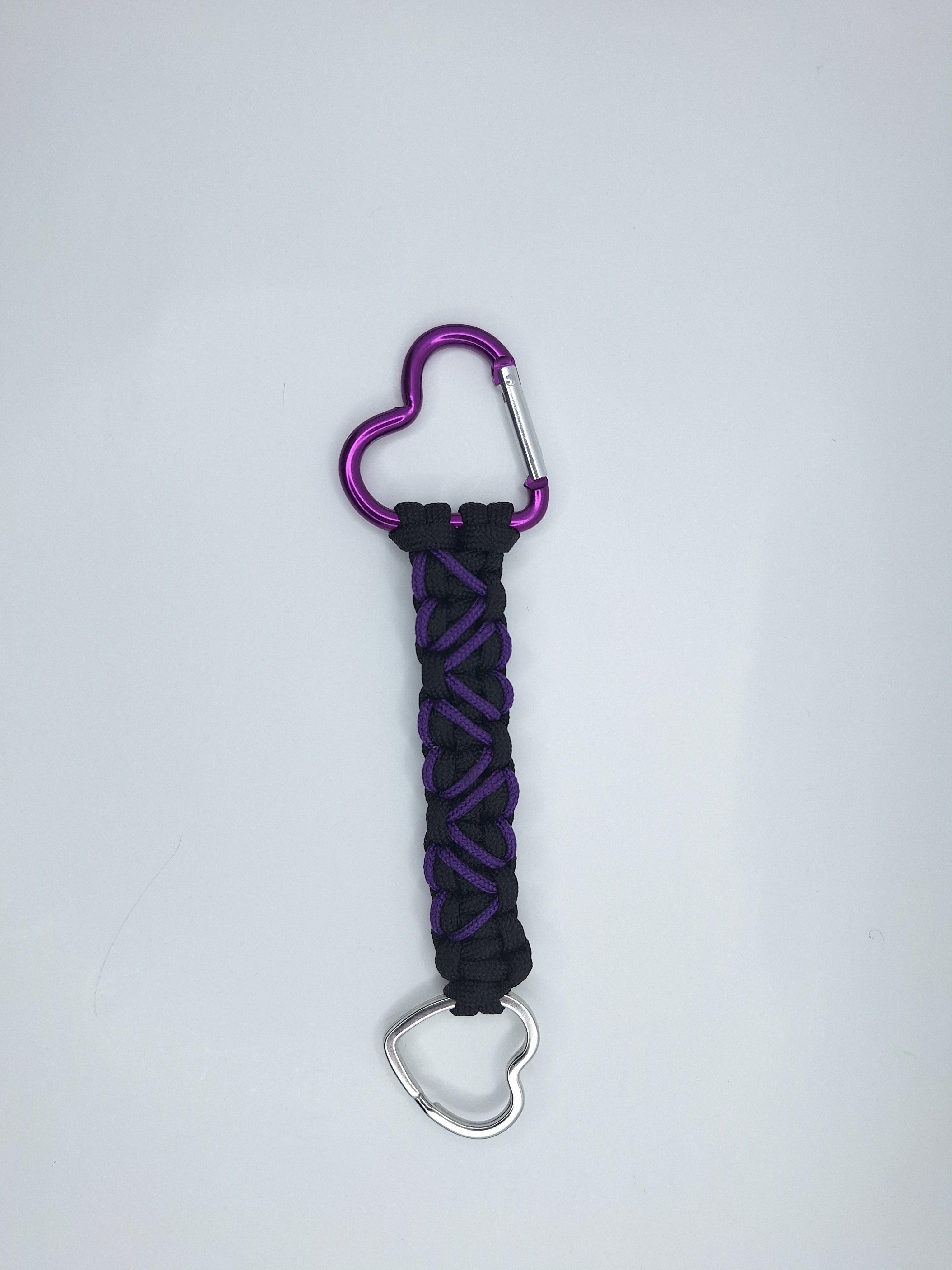 Black paracord Keychain with purple hearts