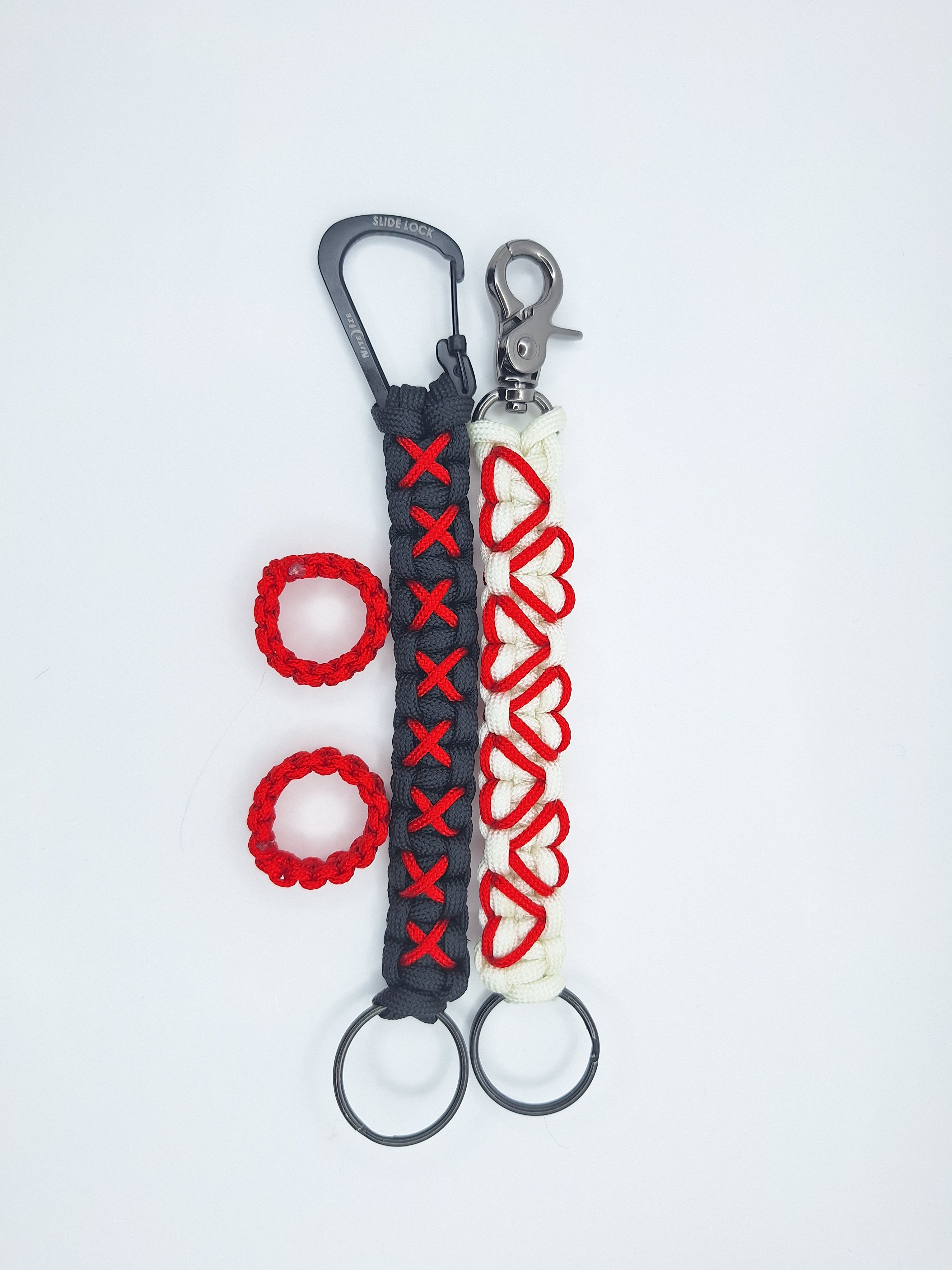 His and hers red paracord Keychain and ring set