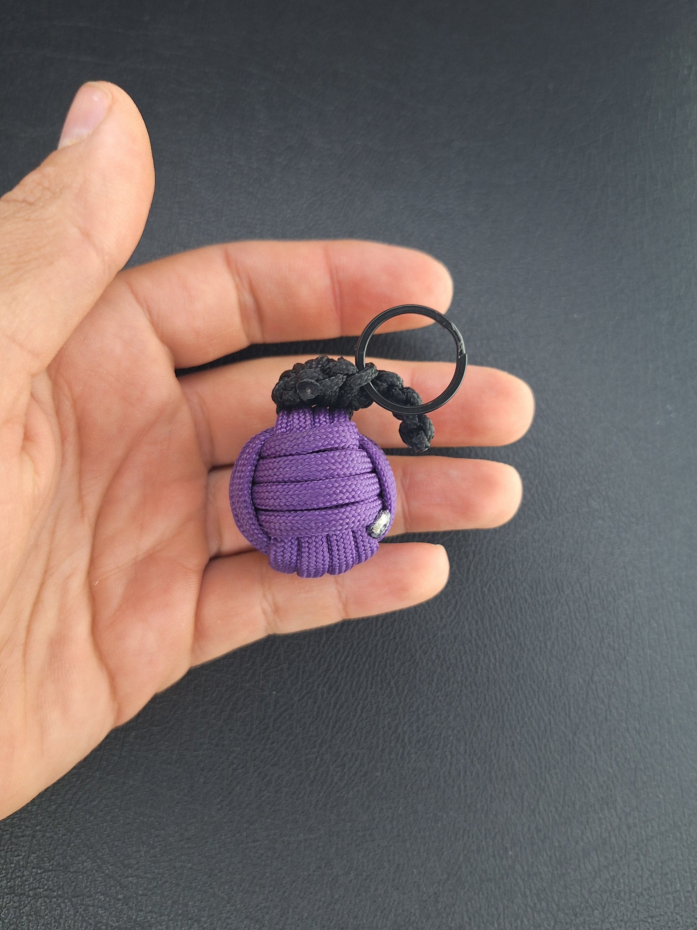 purple paracord monkey fist grenade keychain