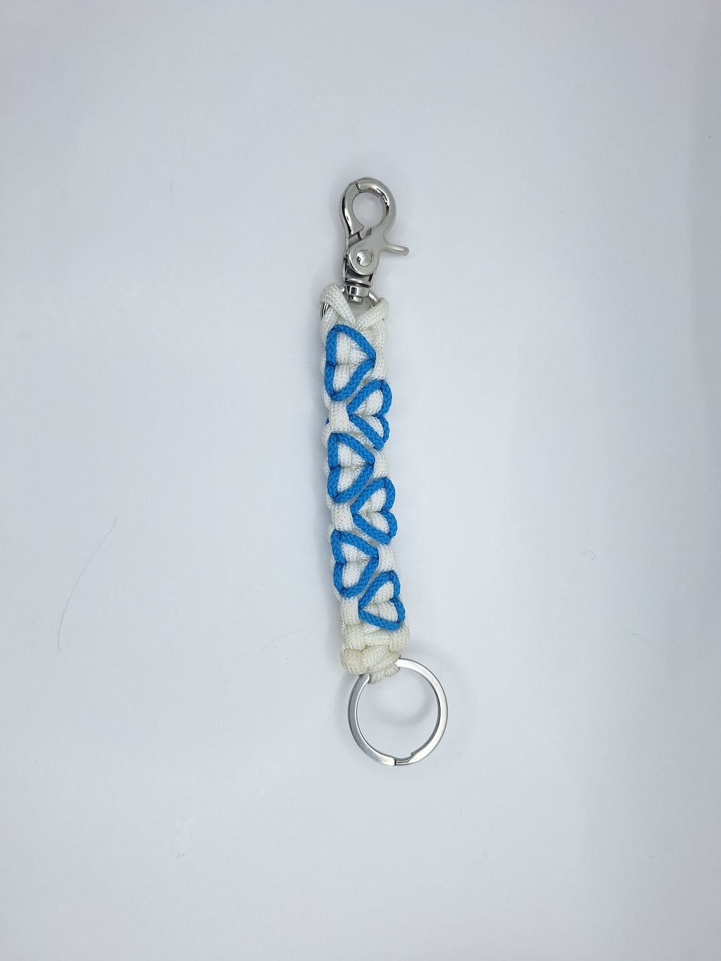 White paracord Keychain with sky blue hearts