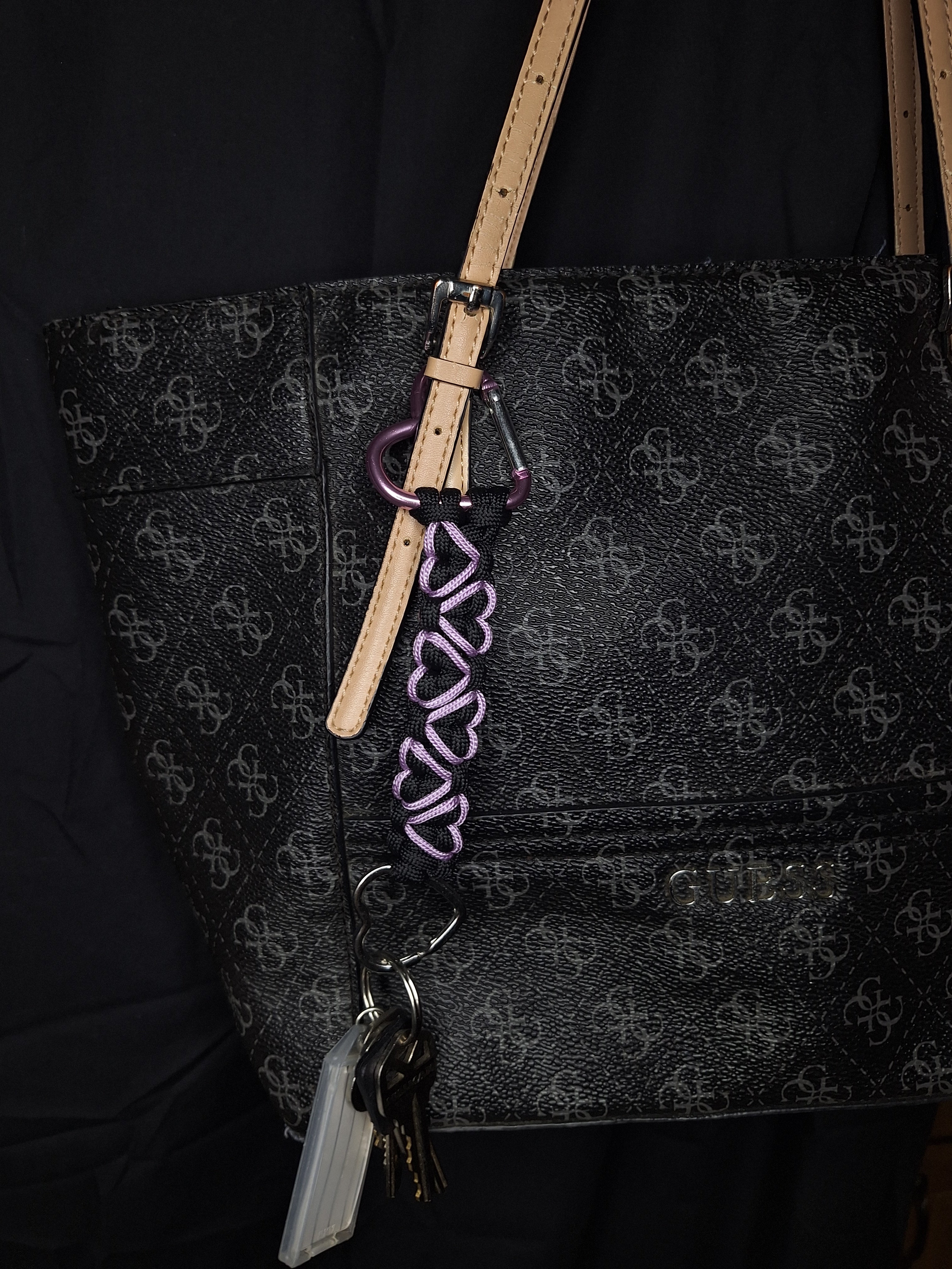 Black paracord Keychain with lavender hearts