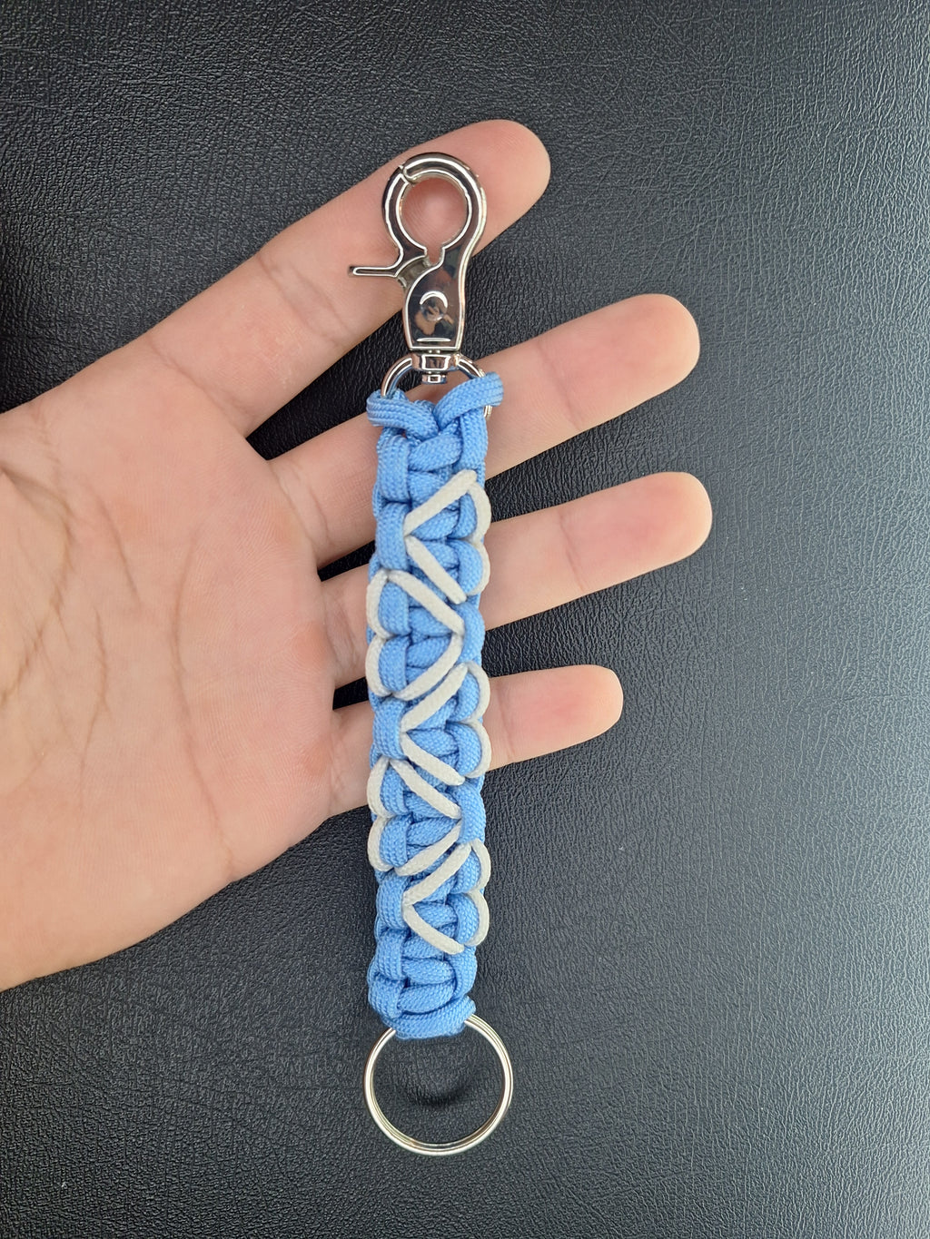 White hearts with light blue paracord Keychain