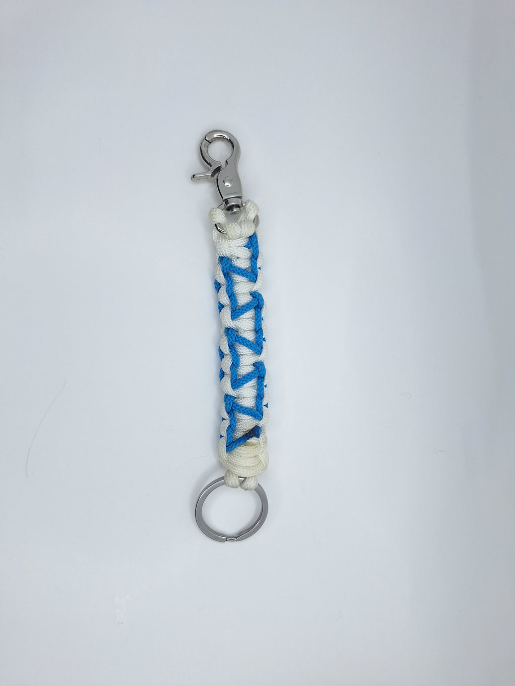 White paracord Keychain with sky blue hearts